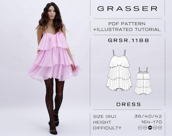 Tiered Ruffle Mini Dress Sewing Pattern No. 1188 | Sizes 38 / 40 / 42 (RU)