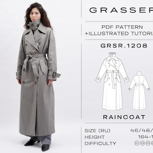Loose Fit Raincoat PDF Sewing Pattern | Statement Trench Coat | Sizes 46 / 48 / 50 (RU) | Model No.1208