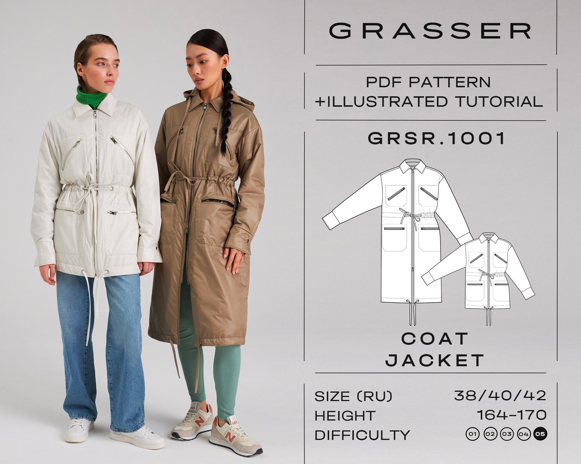Coat and Jacket Pdf Sewing Pattern for Women Sizes 38 40 42 RU