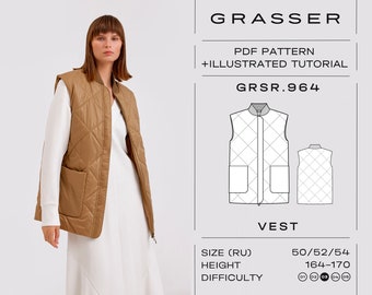 Vest PDF sewing pattern for women | sizes 50, 52, 54 (RU) | model No.964
