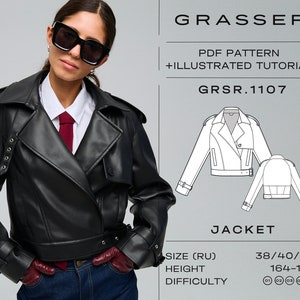 Veste courte en cuir PDF Patron de couture pour femme | Pointures 38 / 40 / 42 (RU) | Modèle n° 1107