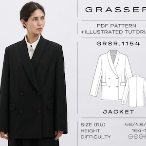 Molde de Blazer em PDF | Jaqueta com Lapela Xale Faça Você Mesmo | tamanhos 46/48/50 (RU) | modelo nº 1154