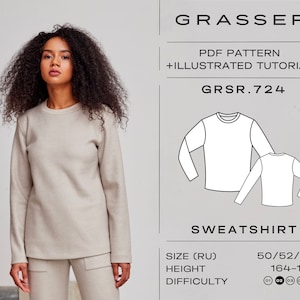 Sweatshirt sewing pattern with tutorial sizes 50 / 52 / 54 (RU) | Model No. 724