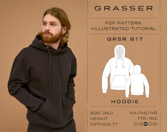 Hoodie pdf sewing pattern for men | sizes 44 / 46 / 48 (RU) | model No. 817