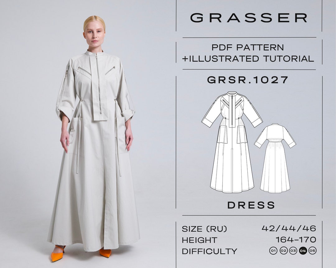 Dress Sewing Pattern With Tutorial Sizes 42 / 44 / 46 RU Model No. 1027 ...