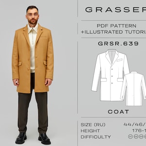 Men&#39;s Single-Breasted Coat PDF Sewing Pattern | Sizes 44 / 46 / 48 (RU) | Pattern No. 639 | Digital Download DIY Jacket
