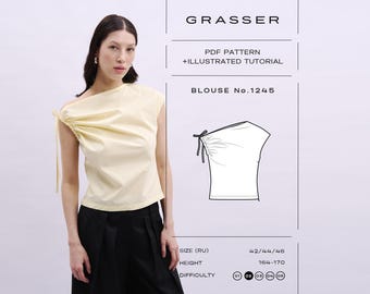 Cartamodello per top asimmetrico arricciato / Blusa monospalla con arricciatura / Taglie 42 / 44 / 46 (RU) / Cartamodello Grasser n. 1245
