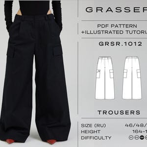 Cargo Pants Sewing Pattern PDF | Women's Trousers Pattern | Sizes 46 / 48 / 50 (RU) | Model No. 1012