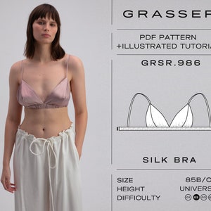 Triangle Bra PDF Sewing Pattern | Bralette Lingerie Pattern | DIY Soft Cup Wireless Bra |  Sizes 85B / 85C / 85D | Model No.986