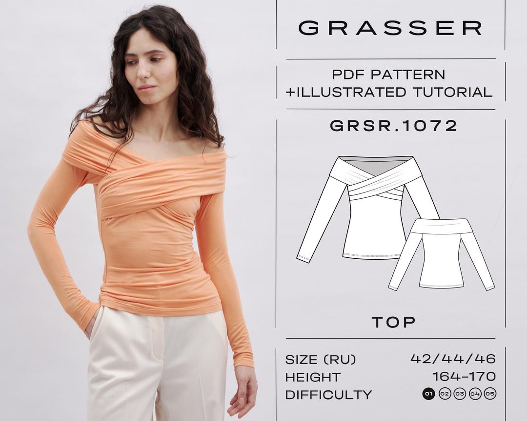 Patrón de costura en PDF para blusa con hombros descubiertos