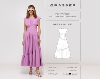 Gelaagde maxi-jurk naaipatroon nr. 937 | Maten 42 / 44 / 46 (RU)