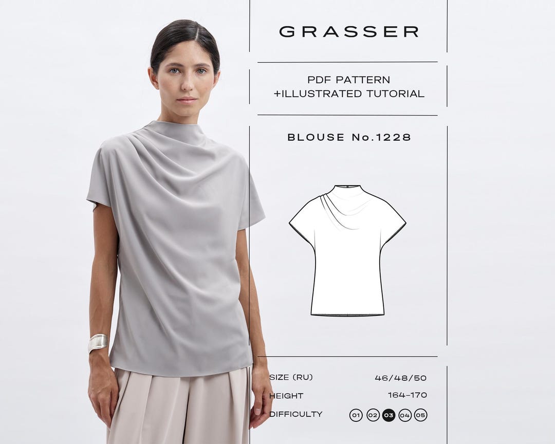 Elegant Blouse Sewing Pattern PDF | Cowl Neck Top DIY | Digital ...