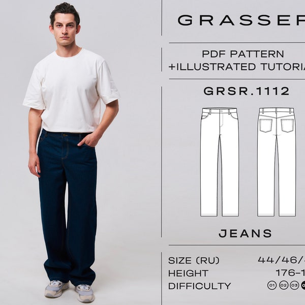 Patron de couture pdf Jeans pour homme | tailles 44 / 46 / 48 (RU) | modèle n° 1112
