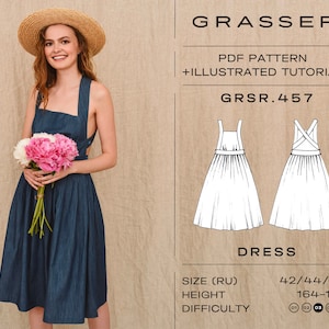 Pinafore dress pdf sewing pattern with tutorial | sizes 42 / 44 / 46 (RU) | model No. 457