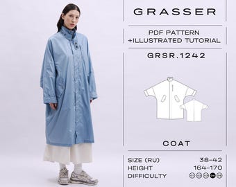 Padrão de costura em PDF para capa de chuva com caimento solto | Casaco moderno oversized faça você mesmo | Download digital | Tamanho 38–42 (RU) | Modelo nº 1242