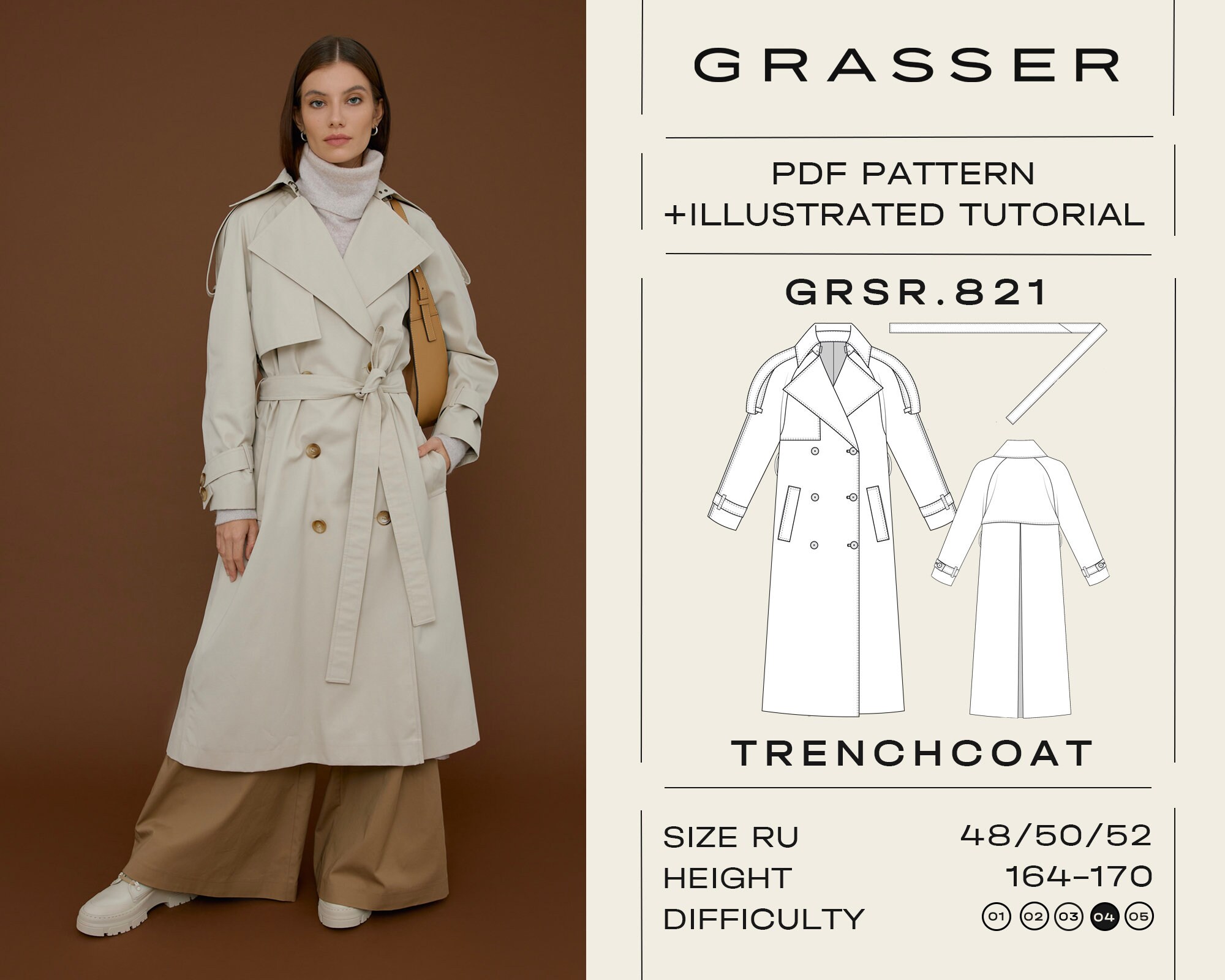 Trenchcoat Sewing Pattern No. 821 Sizes 48 / 50 / 52 (RU) - Etsy Trenchcoat Sewing Pattern No. 821 Sizes 48 / 50 / 52 (RU) - Etsy