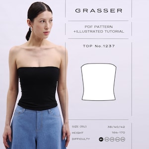 Strapless Tube Top Sewing Pattern PDF | Bandeau Corset Top | Sizes 38 / 40 / 42 (RU) | Pattern No. 1237