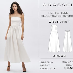 Strapless dress pdf sewing pattern for women | sizes 38 / 40 / 42 (RU) | model No. 1151