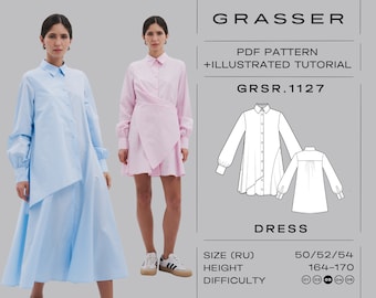 A-line dress pdf sewing pattern with tutorial | sizes 50 / 52 / 54 (RU) | model No. 1127