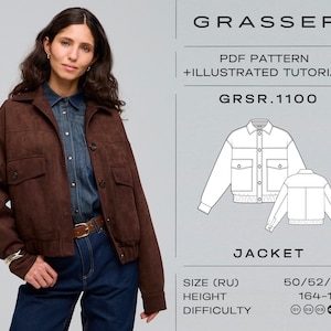Patron de couture pdf blouson aviateur pour femme | tailles 50 / 52 / 54 (RU) | modèle n° 1100