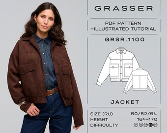 Bomber jacket pdf sewing pattern for women | sizes 50 / 52 / 54 (RU) | model No. 1100