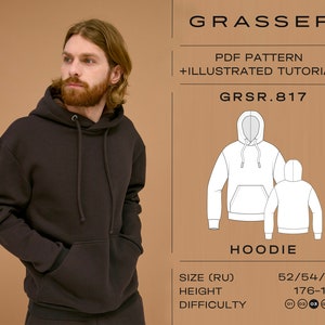 Hoodie Pdf Sewing Pattern for Men Sizes 52 / 54 / 56 RU Model No. 817 ...