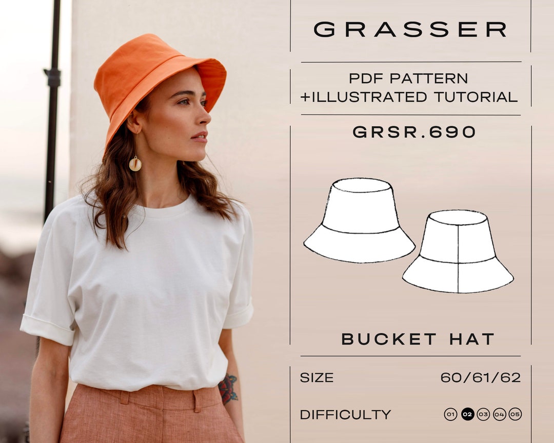 Bucket Hat Digital Sewing Pattern Sizes 60 / 61 / 62 | Model