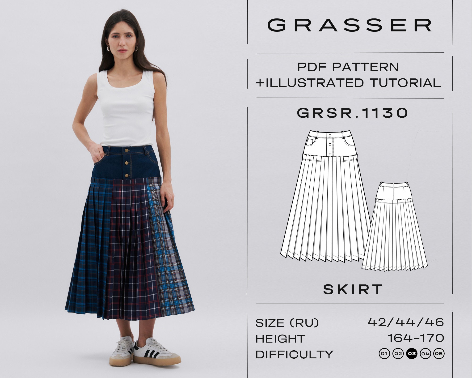 【NONCODE】Donna herringbone banding skirt Pleated skirt with herringbone pattern Luklaudia | 44