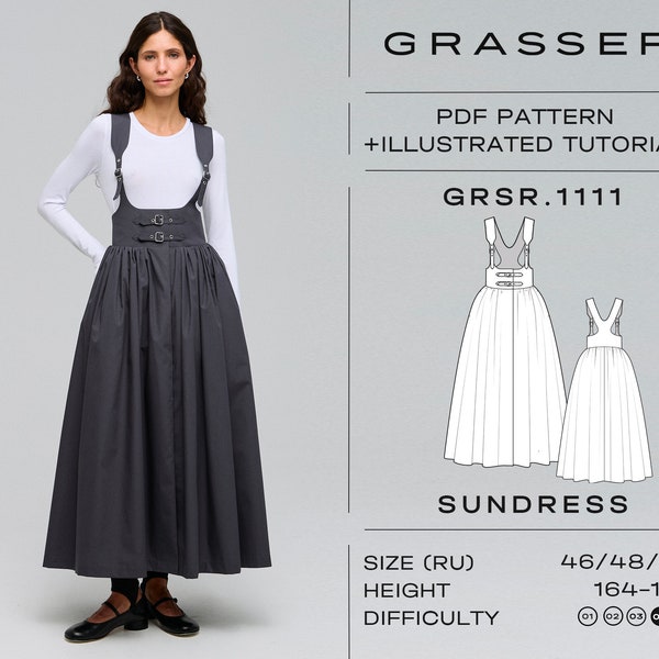 Overall dress pdf sewing pattern for women | sizes 46 / 48 / 50 (RU) | model No. 1111