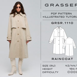 Raincoat pdf sewing pattern for women sizes 42 / 44 / 46 (RU) | model No.1110