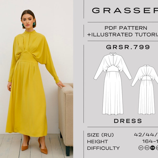 Dress pdf sewing pattern with tutorial | sizes 42 / 44 / 46 (RU) | model No. 799