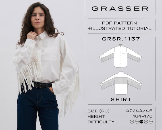 女性用フリンジシャツ PDF 縫製パターン | サイズ 42 / 44 / 46 (RU