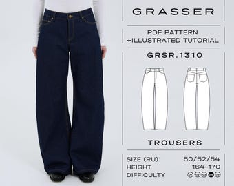 Barrel Jeans Sewing Pattern PDF | Sizes 50 / 52 / 54 (RU) | Grasser Pattern No. 1310