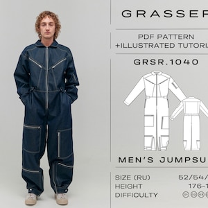 Men’s Jumpsuit Sewing Pattern PDF | Sizes 52 / 54 / 56 (RU) | Pattern No. 1040 | DIY Overalls, Boiler Suit, Coveralls