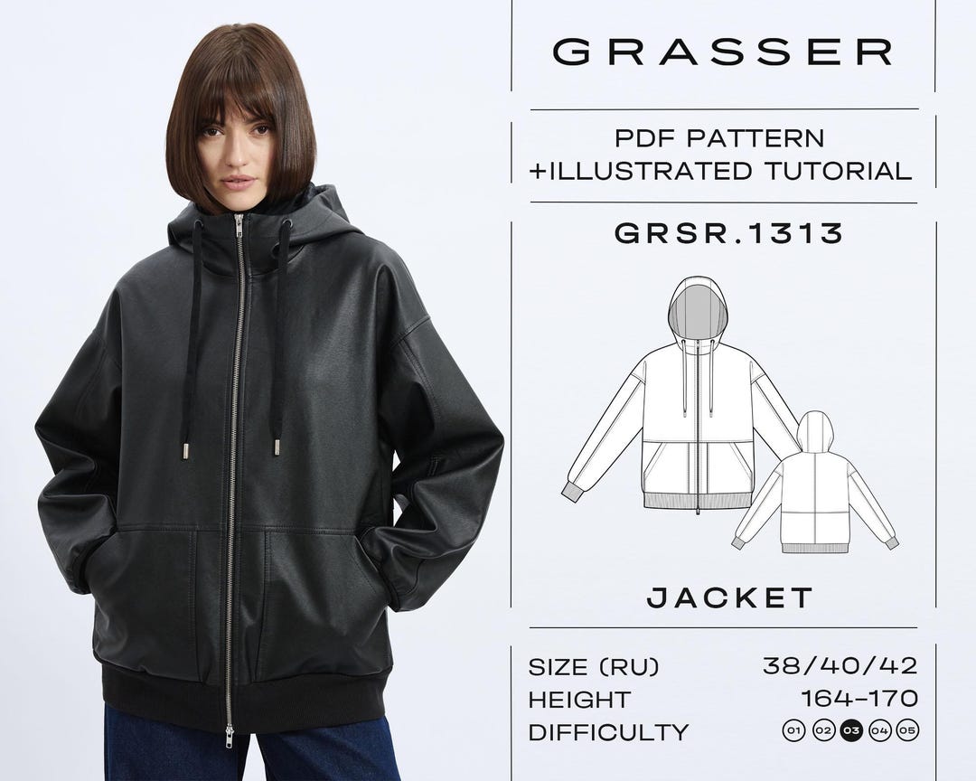 Leather Jacket Sewing Pattern PDF | Sizes 38 / 40 / 42 (RU) | Grasser ...