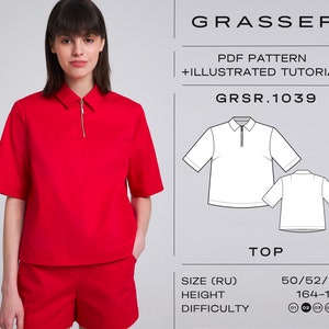 Top pdf sewing pattern with tutorial sizes 50 / 52 / 54 (RU) | model No. 1039