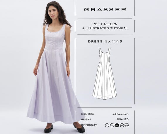 Maxi Dress Sewing Pattern No.1145 | Fit Flare Sundress | Sizes 42 / 44 / 46  (RU) - Etsy