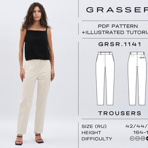 Slim fit trousers pdf sewing pattern for women sizes 42 / 44 / 46 (RU) | model No. 1141
