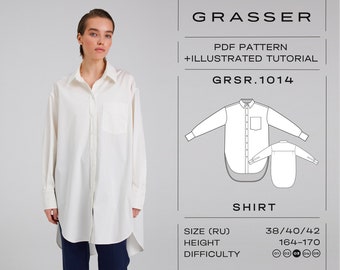 Oversized shirt sewing pattern with tutorial | sizes 38 / 40 / 42 (RU) | model No.1014