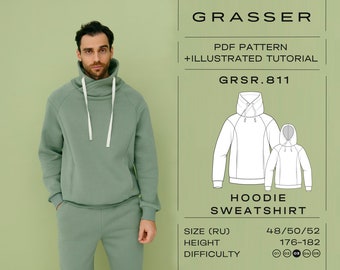 Herren Hoodie und Sweatshirt Schnittmuster | Größen 48 / 50 / 52 (HE) | Modell Nr. 811