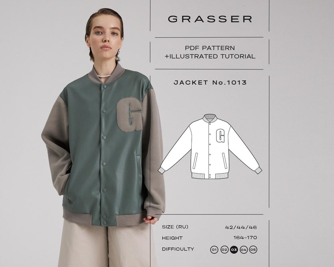 Varsity Bomber Jacket Sewing Pattern for Women | Sizes 42 / 44 / 46 (RU ...