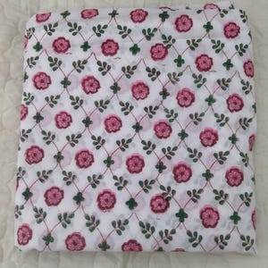 Indian Hand Block Print Cotton Fabric By The Yard - Pink Flower 100% Pure Hand Block Printed Upholstery & Dress Making Material