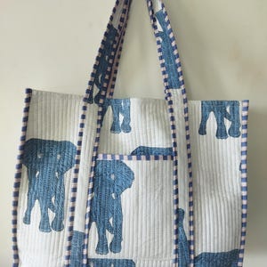 Quilted Floral Tote Bag Reversible Cotton Boho Hand Printed Grocery Shopping Bag Eco Friendly Sustainable Handmade