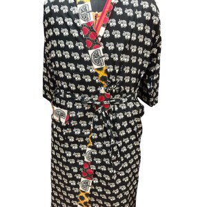 Vintage Elephant Print Silk Kimono Robe: Boho Loungewear for Relaxation and Style