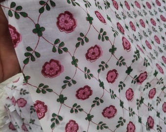 Handcrafted Floral Block Print Cotton Fabric, Eco-Friendly Yardage for Quilting, Sewing, Dressmaking, Upholstery & Crafts,