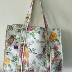 Quilted Cotton Reversible Floral Tote Bag Handmade Boho Eco-Friendly Sustainable Grocery Shopping Bag