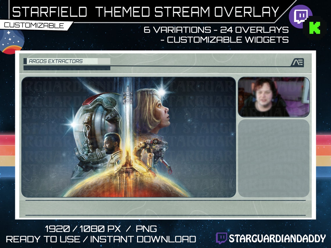 Starfield Stream Overlays X24 Customizable 6 Variations Twitch/kick ...