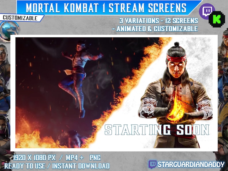 Mortal Kombat 1 Stream Screens / Animated Overlay / Starting Soon - Be