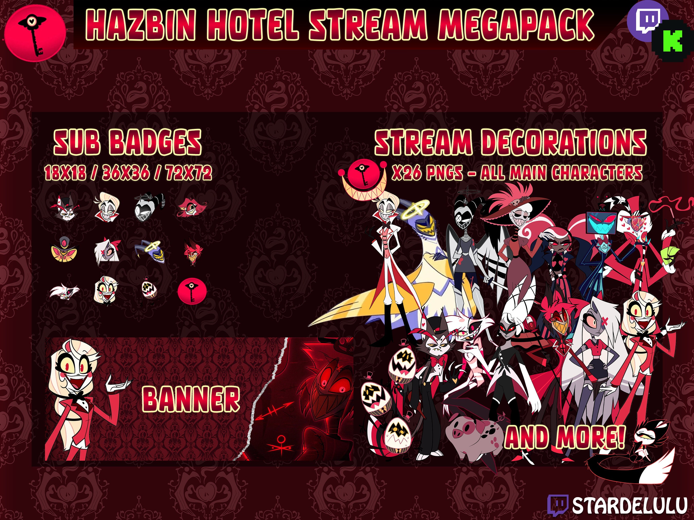 Hazbin Hotel Stream Pack Over 200+ Assets! Animated Twitch/kick Scenes, Overlay, Panels, Cam