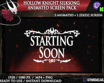 Hollow Knight: Silksong Twitch Animated Stream Screen Scene Pack: binnenkort van start / binnenkort terug / binnenkort eindigend / Offline voor kick / Twitch